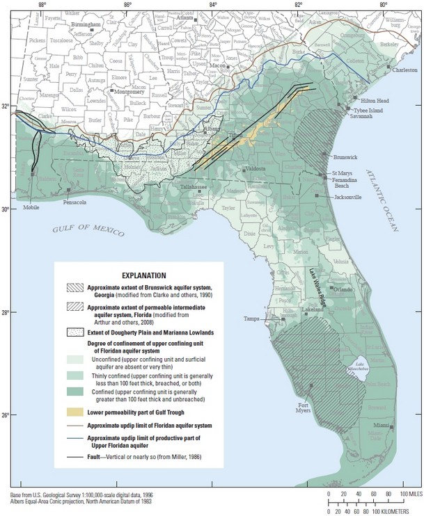 Florida aquafer map degree of confinement